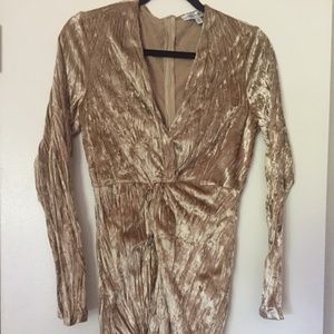 Crushed Velvet Faux Wrap Mini Dress With Long Sleeves